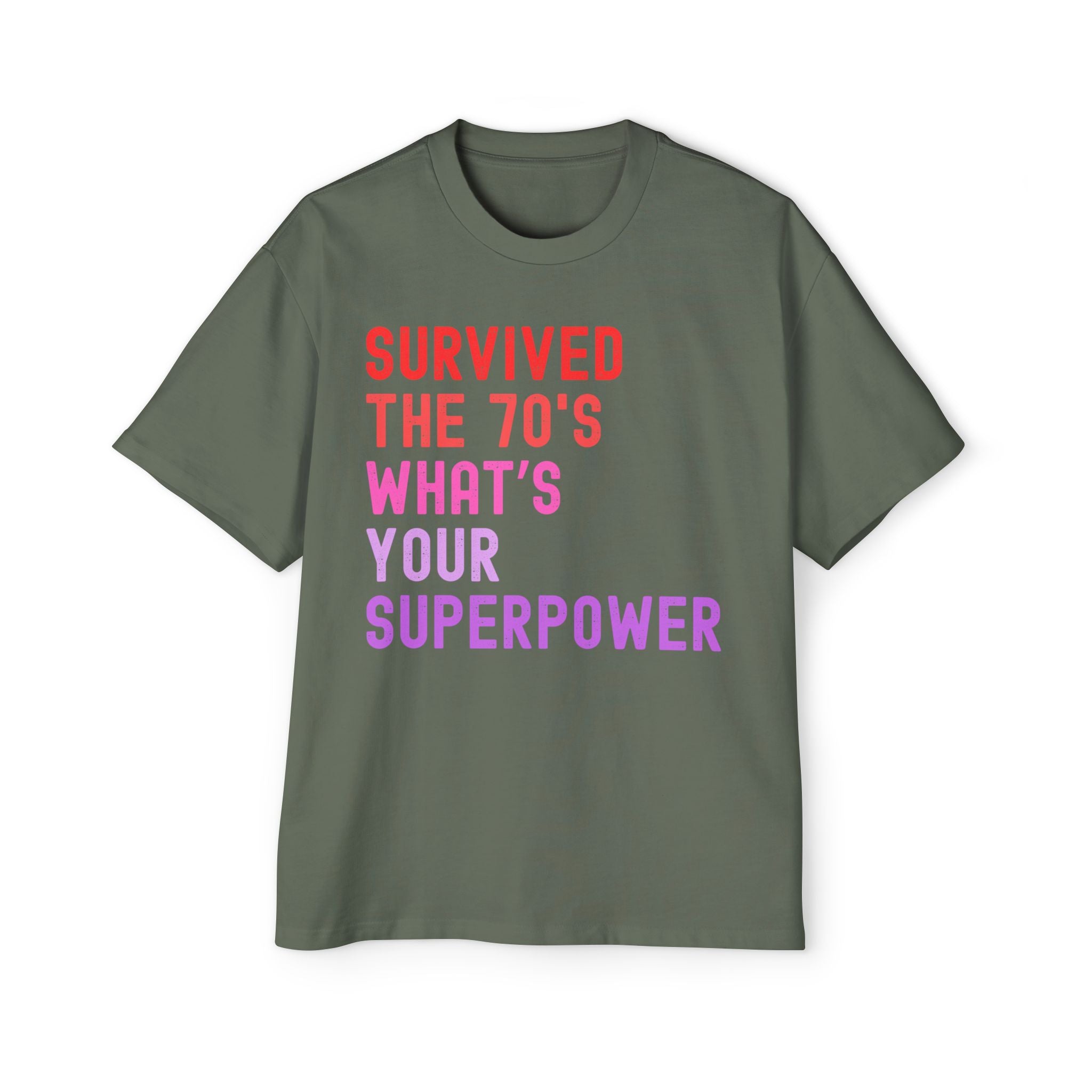 Retro 70s Oversized Tee -"Survived the 70's, What's Your Superpower?"